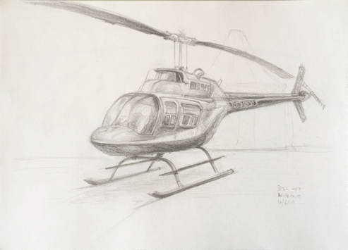 Bell 407 helicopter sketch by Katie John